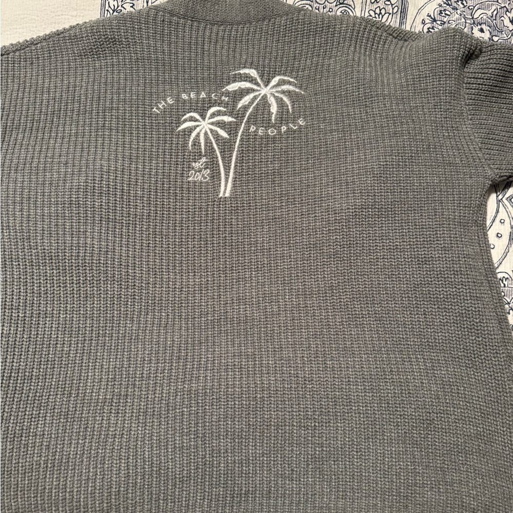 Women’s Gray Palm Embroidered Knit Sweater
